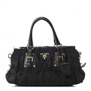 Prada Tessuto Gaufre Nylon Black Satchel Bag – Pleated, Leather Trim